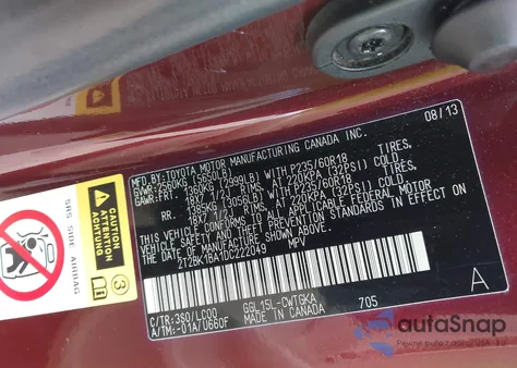 2013 Lexus Rx 350 from USA, damaged, VIN 2T2BK1BA1DC222049